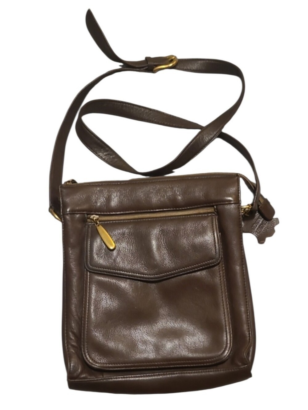 Valerie Stevens Brown 100% Leather Crossbody Bag with Gold Hardware - Picture 1 of 13